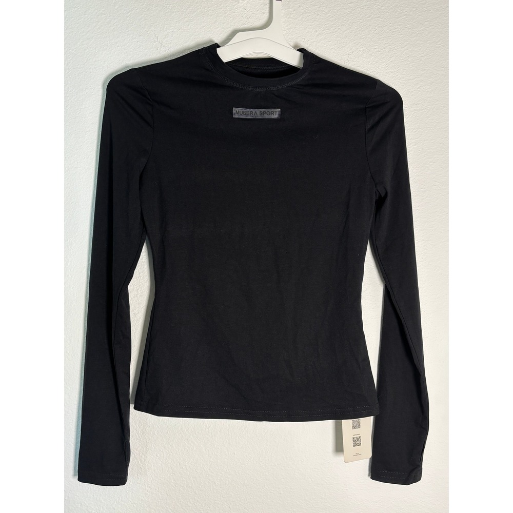 Musera Sport Womens Long Sleeve Performance Top Black Rubber Logo Size S NEW